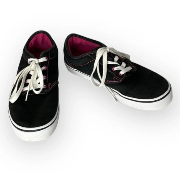 VANS Missy Girls Canvas Sneakers Black Pink Lace  Up Low Top Padded Tongue 4 - Picture 1 of 11